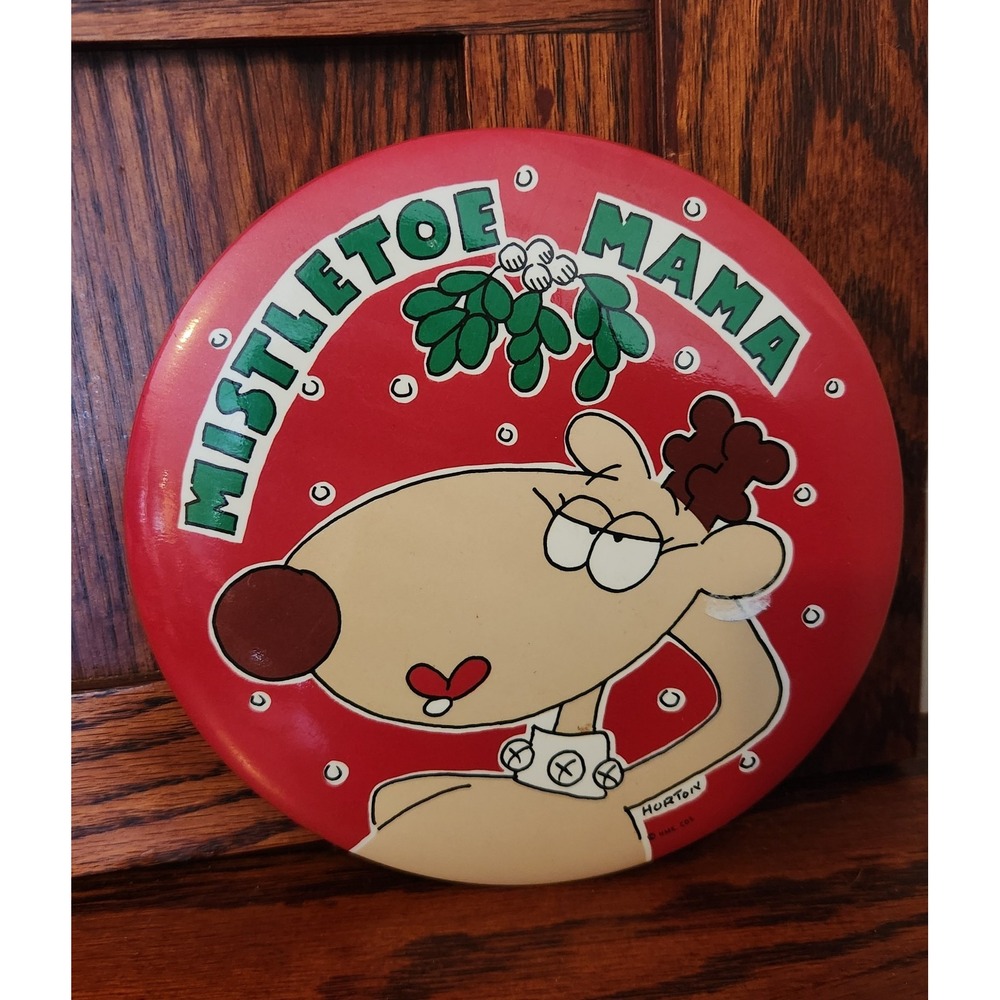 Vintage Hallmark Rhonda Reindeer Pin Christmas Oversize Mistletoe Mama Red Kitch